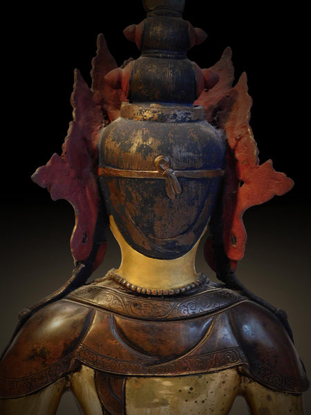 Antique Tibetan Gilt Bronze Amitayus Jeweled Buddha of Immeasurable Life 16”H 无量寿佛