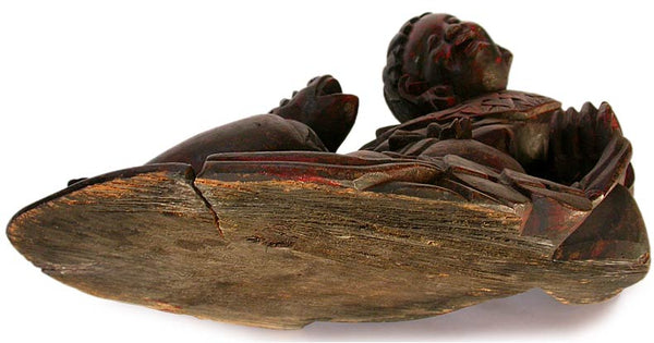 19th Century Chinese Lacquered Wood Buddha Lui Hai and Frog