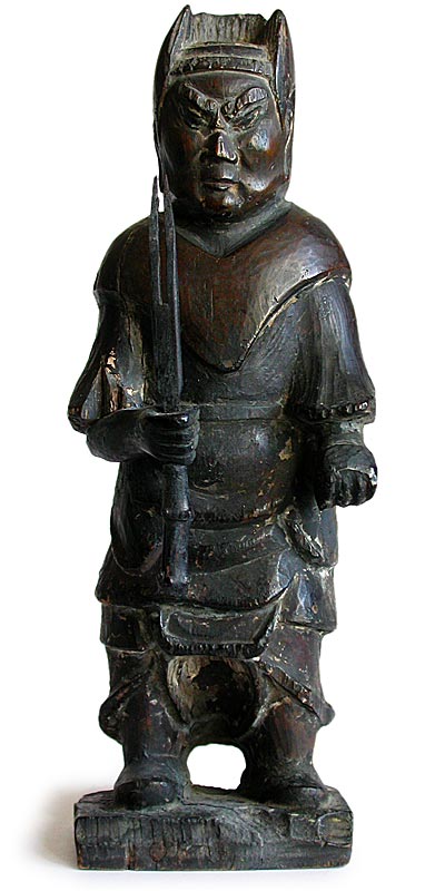 Antique Chinese Archaic Carved Lokapala Guardian Wood Statue