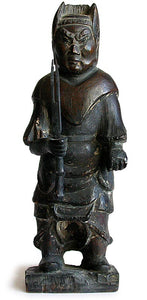 Antique Chinese Archaic Carved Lokapala Guardian Wood Statue