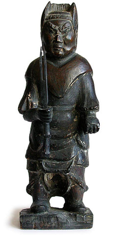 Antique Chinese Archaic Carved Lokapala Guardian Wood Statue