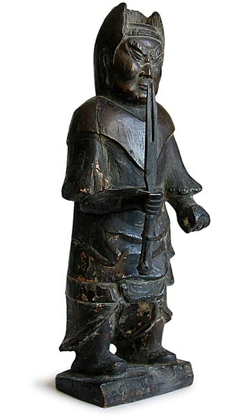 Antique Chinese Archaic Carved Lokapala Guardian Wood Statue