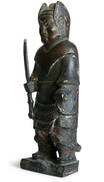 Antique Chinese Archaic Carved Lokapala Guardian Wood Statue