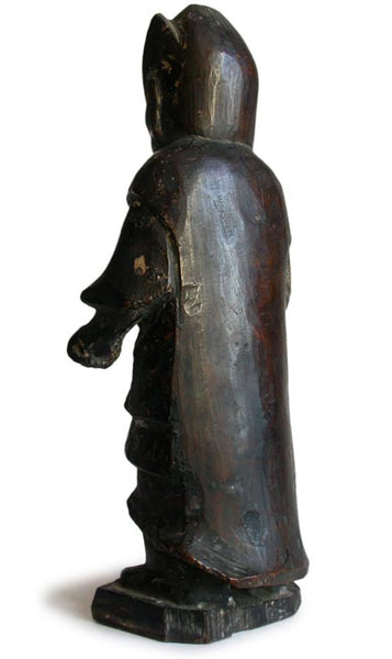 Antique Chinese Archaic Carved Lokapala Guardian Wood Statue
