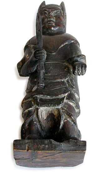 Antique Chinese Archaic Carved Lokapala Guardian Wood Statue