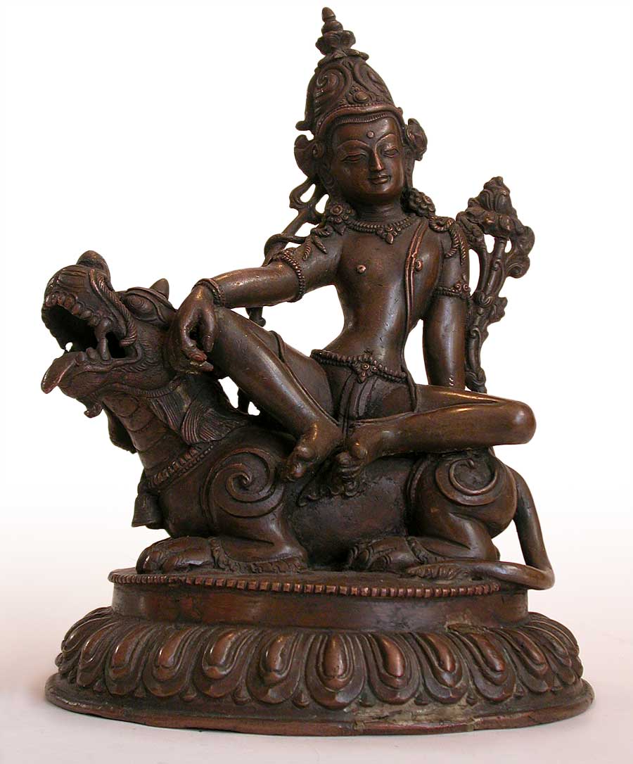 19th Century Antique Nepalese Bronze Shiva On Lion Buddha Statue