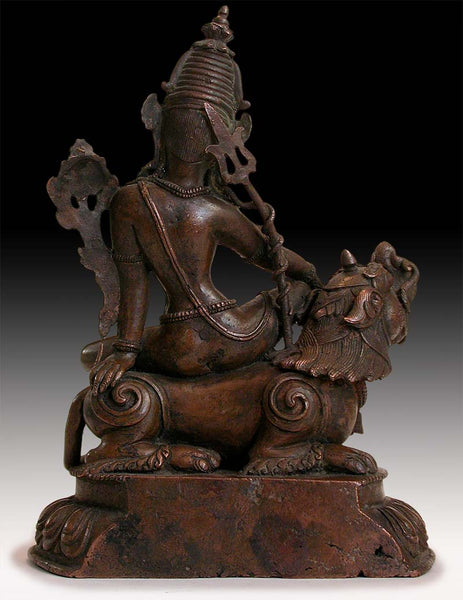 19th Century Antique Nepalese Bronze Shiva On Lion Buddha Statue