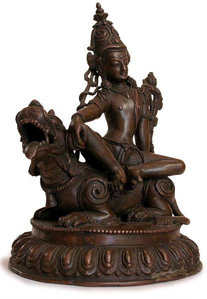 19th Century Antique Nepalese Bronze Shiva On Lion Buddha Statue