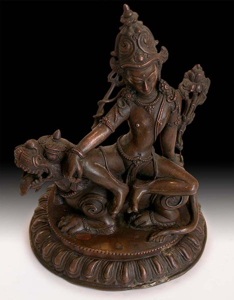 19th Century Antique Nepalese Bronze Shiva On Lion Buddha Statue