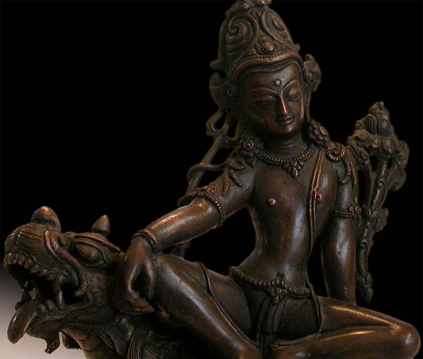 19th Century Antique Nepalese Bronze Shiva On Lion Buddha Statue