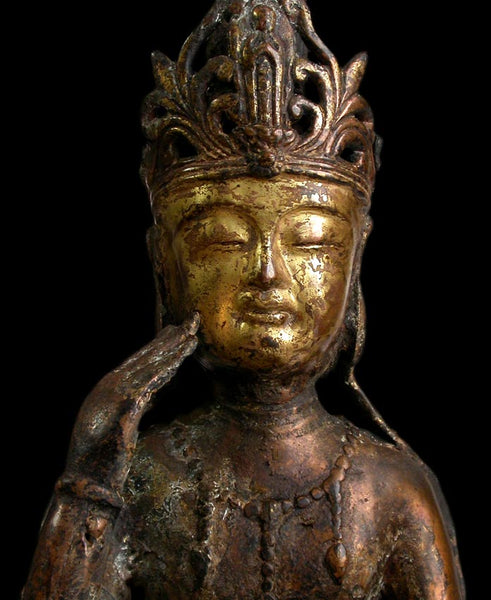 14th Century Kamakura Gilt Bronze Pensive Maitreya Miroku Bosatsu Buddha Statue