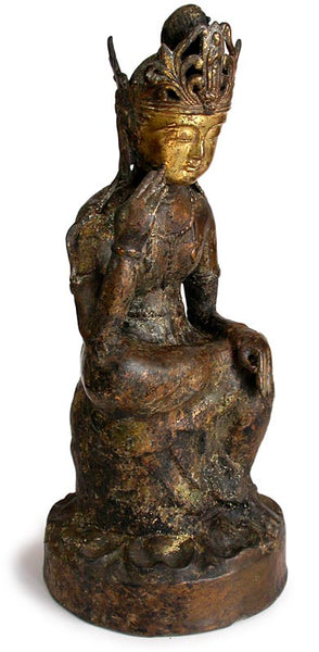 14th Century Kamakura Gilt Bronze Pensive Maitreya Miroku Bosatsu Buddha Statue