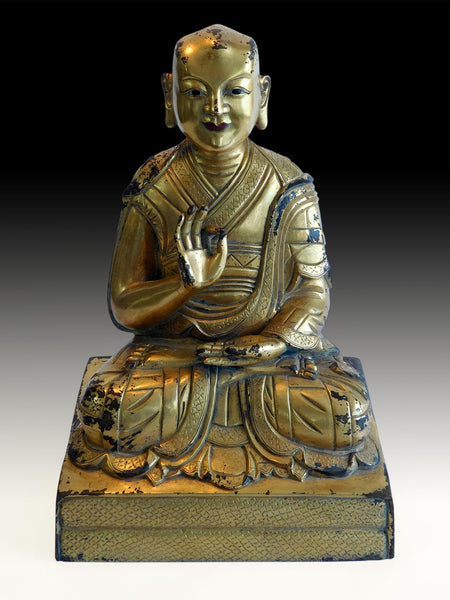 Antique Gilt Bronze Dalai Lama Rinpoche 19th Century Sino Tibetan Buddha Statue 十九世紀-銅鎏金喇嘛像