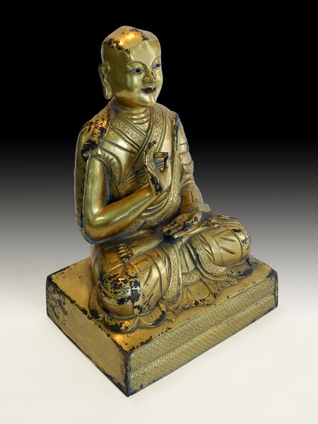 Antique Gilt Bronze Dalai Lama Rinpoche 19th Century Sino Tibetan Buddha Statue 十九世紀-銅鎏金喇嘛像