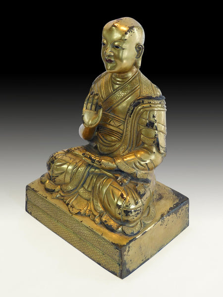 Antique Gilt Bronze Dalai Lama Rinpoche 19th Century Sino Tibetan Buddha Statue 十九世紀-銅鎏金喇嘛像