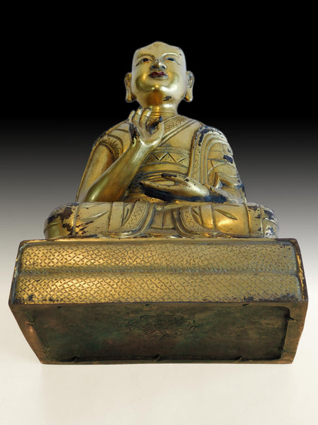 Antique Gilt Bronze Dalai Lama Rinpoche 19th Century Sino Tibetan Buddha Statue 十九世紀-銅鎏金喇嘛像
