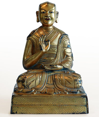 Antique Gilt Bronze Dalai Lama Rinpoche 19th Century Sino Tibetan Buddha Statue 十九世紀-銅鎏金喇嘛像