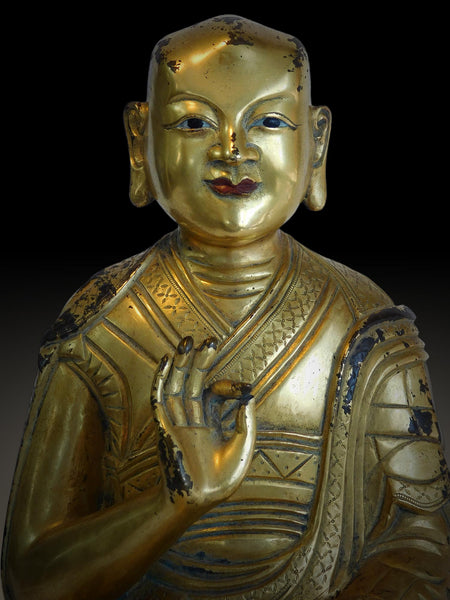 Antique Gilt Bronze Dalai Lama Rinpoche 19th Century Sino Tibetan Buddha Statue 十九世紀-銅鎏金喇嘛像