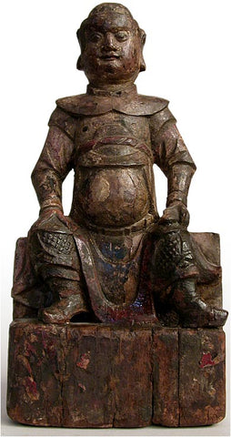17th Century Chinese Carved Polychrome Wood Dharmapala Buddha Statue