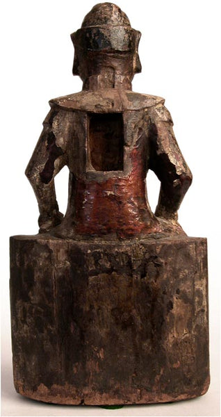 17th Century Chinese Carved Polychrome Wood Dharmapala Buddha Statue