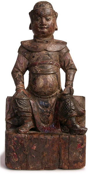17th Century Chinese Carved Polychrome Wood Dharmapala Buddha Statue