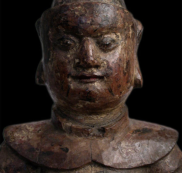 17th Century Chinese Carved Polychrome Wood Dharmapala Buddha Statue