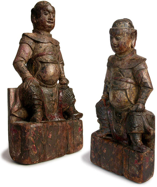 17th Century Chinese Carved Polychrome Wood Dharmapala Buddha Statue