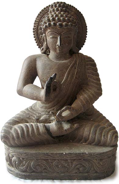 Antique Gandhara Style Carved Wood Vairocana Buddha Statue