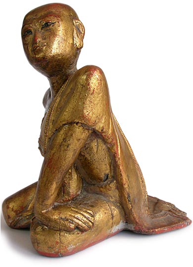 Pair of Antique Burmese Carved Buddhist Sangha Wood Monk Statues