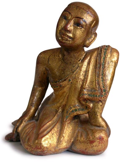 Pair of Antique Burmese Carved Buddhist Sangha Wood Monk Statues