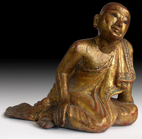 Pair of Antique Burmese Carved Buddhist Sangha Wood Monk Statues