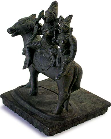 18th Century Antique India Hindu Bronze Shiva Parvati on Nandi Statue