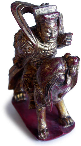 que Chinese Carved Star God of Wealth Lacquered Wood Statue