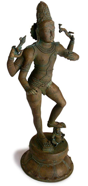 Vintage Four-Armed Shiva Tripuravijaya Chola Bronze Statue