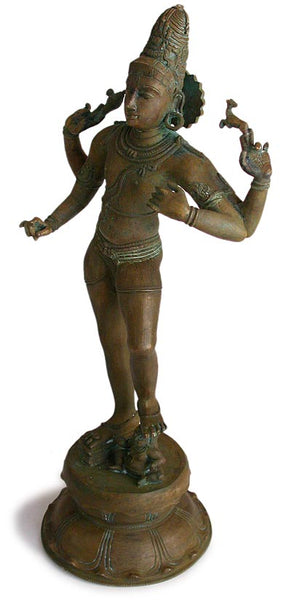 Vintage Four-Armed Shiva Tripuravijaya Chola Bronze Statue