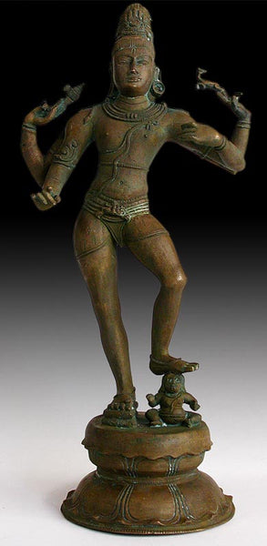 Vintage Four-Armed Shiva Tripuravijaya Chola Bronze Statue