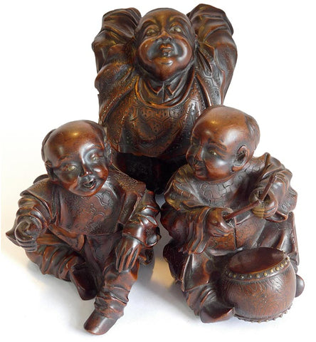 Antique Japanese Hand-Carved Children's Day Kodomo-no-hi Celebration Wood Okimono 4 pcs