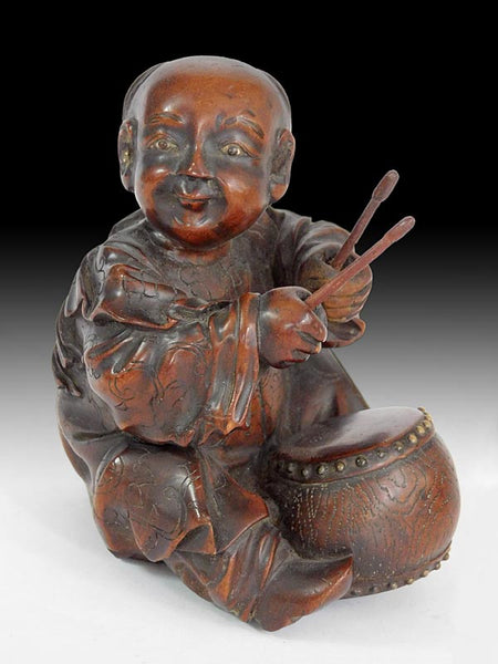 Antique Japanese Hand-Carved Children's Day Kodomo-no-hi Celebration Wood Okimono 4 pcs