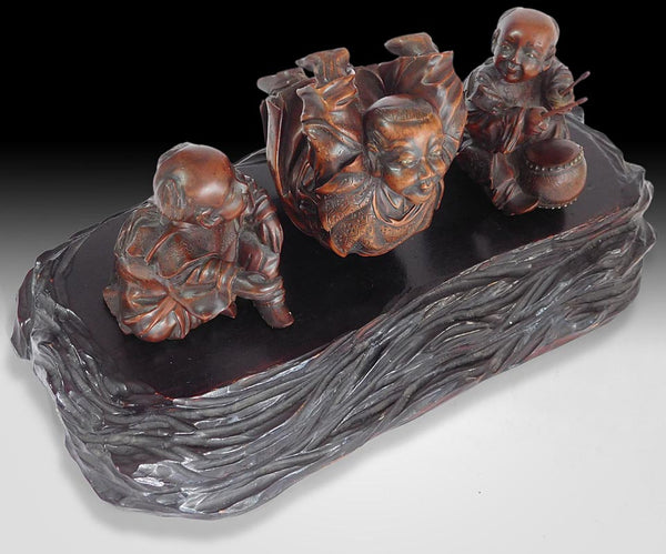 Antique Japanese Hand-Carved Children's Day Kodomo-no-hi Celebration Wood Okimono 4 pcs