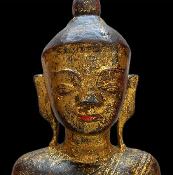 19th Century Lacquered Gilt Wood Burmese Arakan Buddha Statue