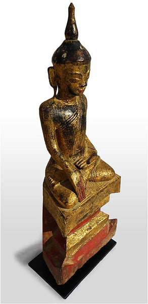 19th Century Lacquered Gilt Wood Burmese Arakan Buddha Statue