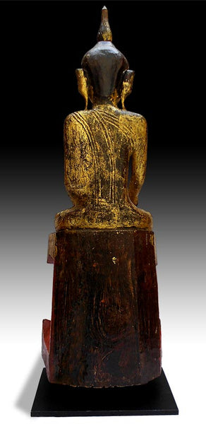 19th Century Lacquered Gilt Wood Burmese Arakan Buddha Statue