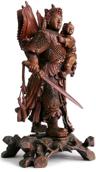 Antique Chinese Carved Three Kingdoms God of War Zhao Zilong Saving Adou Rosewood Statue