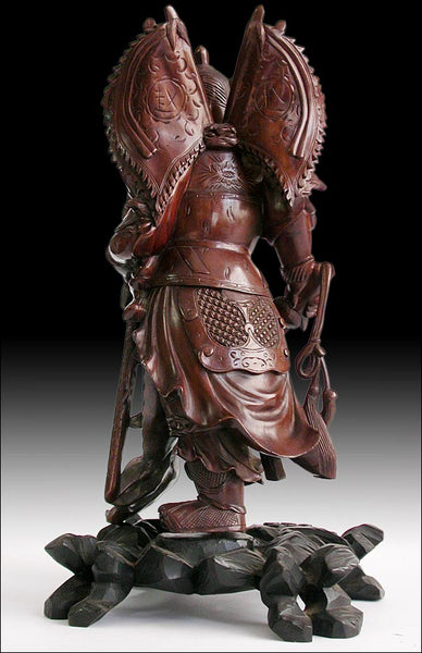Antique Chinese Carved Three Kingdoms God of War Zhao Zilong Saving Adou Rosewood Statue