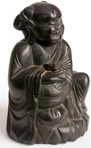 Early 19th Century Chinese Carved Liu Hai Taoist Immortal Zitan Wood Statue