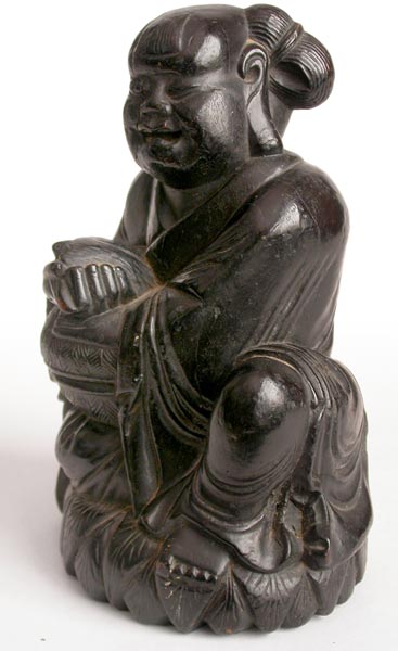 Early 19th Century Chinese Carved Liu Hai Taoist Immortal Zitan Wood Statue