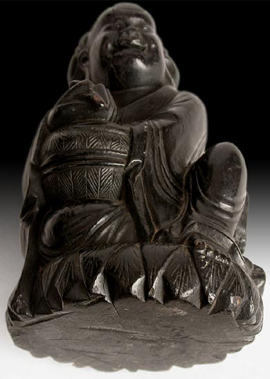 Early 19th Century Chinese Carved Liu Hai Taoist Immortal Zitan Wood Statue