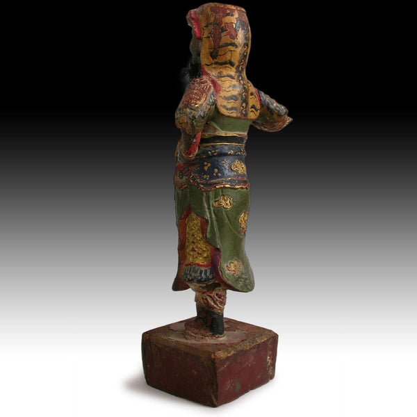 Antique Chinese Heavenly King Temple Guardian Polychrome Wood Carving 天王