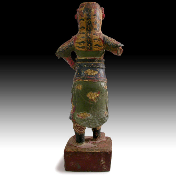 Antique Chinese Heavenly King Temple Guardian Polychrome Wood Carving 天王