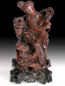 Taoist Immortals Drinking Banquet Antique Chinese Carved Boxwood Statue 八仙